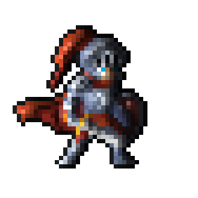 A knight sprite lit by a light orbiting it, first white and then red.